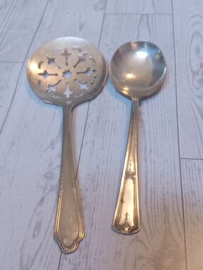 Vintage Slotted Server and Large Spoon Silver Plated
